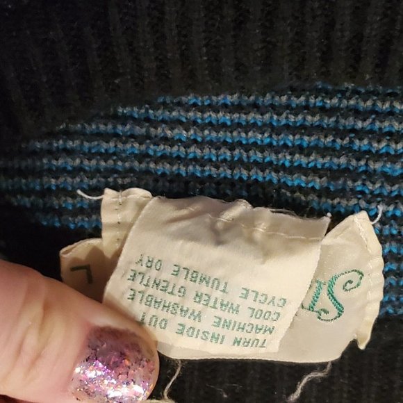 Vintage 90s Mens Black Aztec Southwest Crewneck Sweater Acrylic Sz Large - Picture 6 of 6